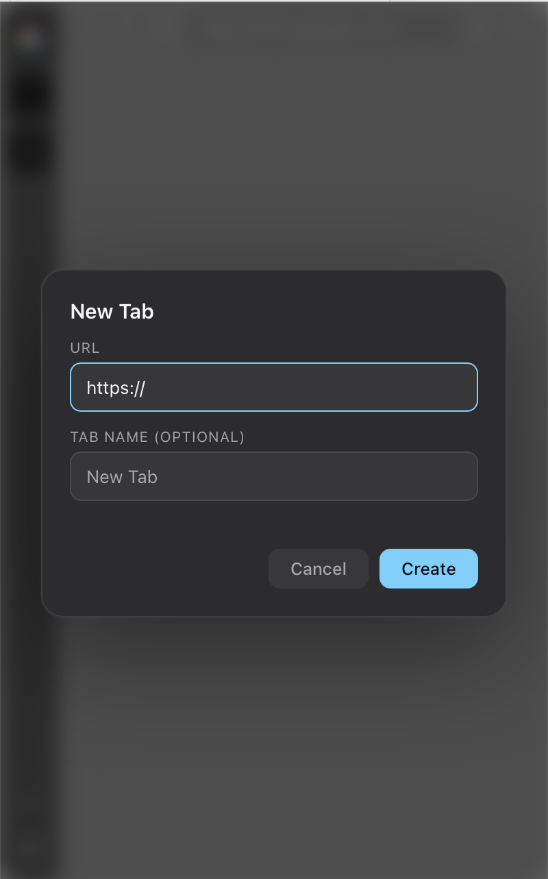 SideView add-a-tab dialog